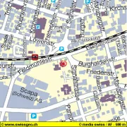 Ortsplan Signalstrasse 34 mit Kirche – Eingekreist: Signalstrasse 34 - die Kirche ist gekennzeichnet (Author Homepage)